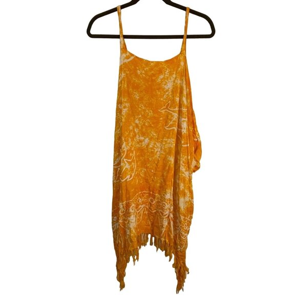 sleeveless dress yellow white Dolphine fringe knee high no size tag medium READ - Picture 1 of 9